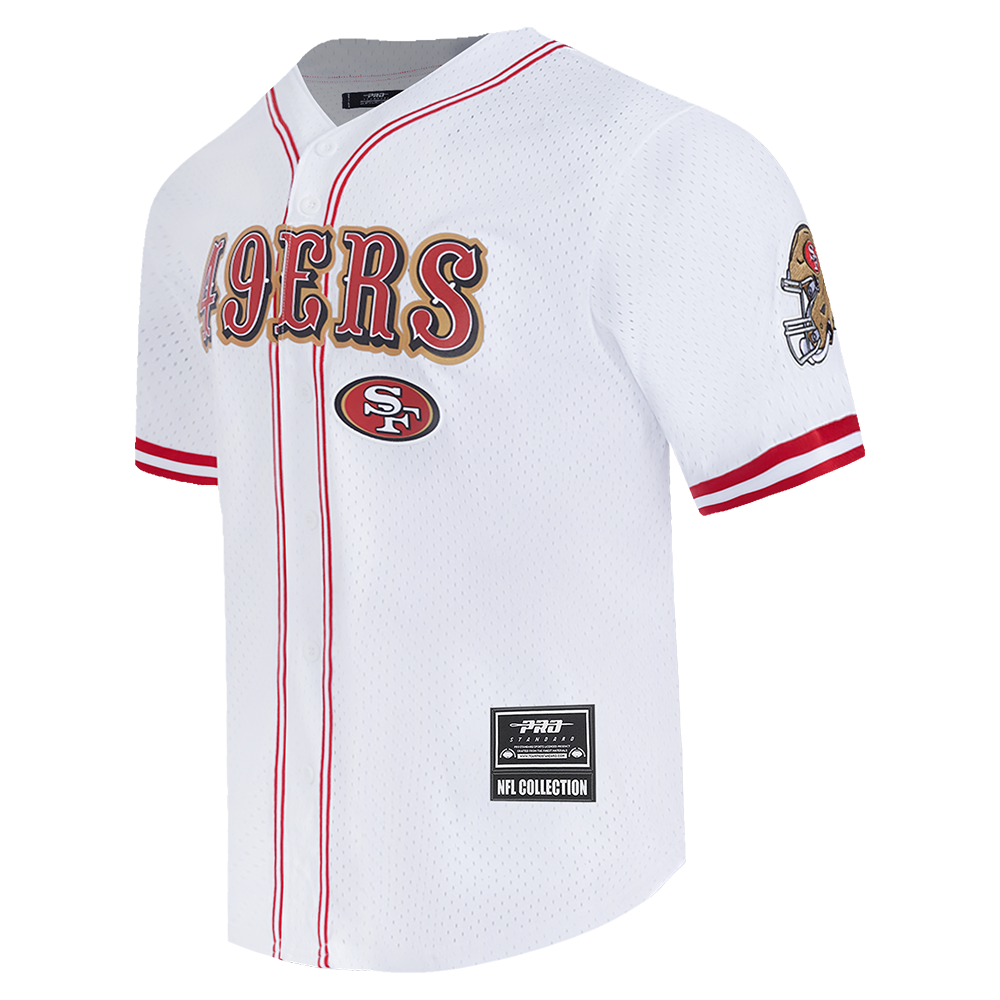 NFL SAN FRANCISCO 49ERS CLASSIC MESH MEN'S BUTTON DOWN SHIRT (WHITE/RED)