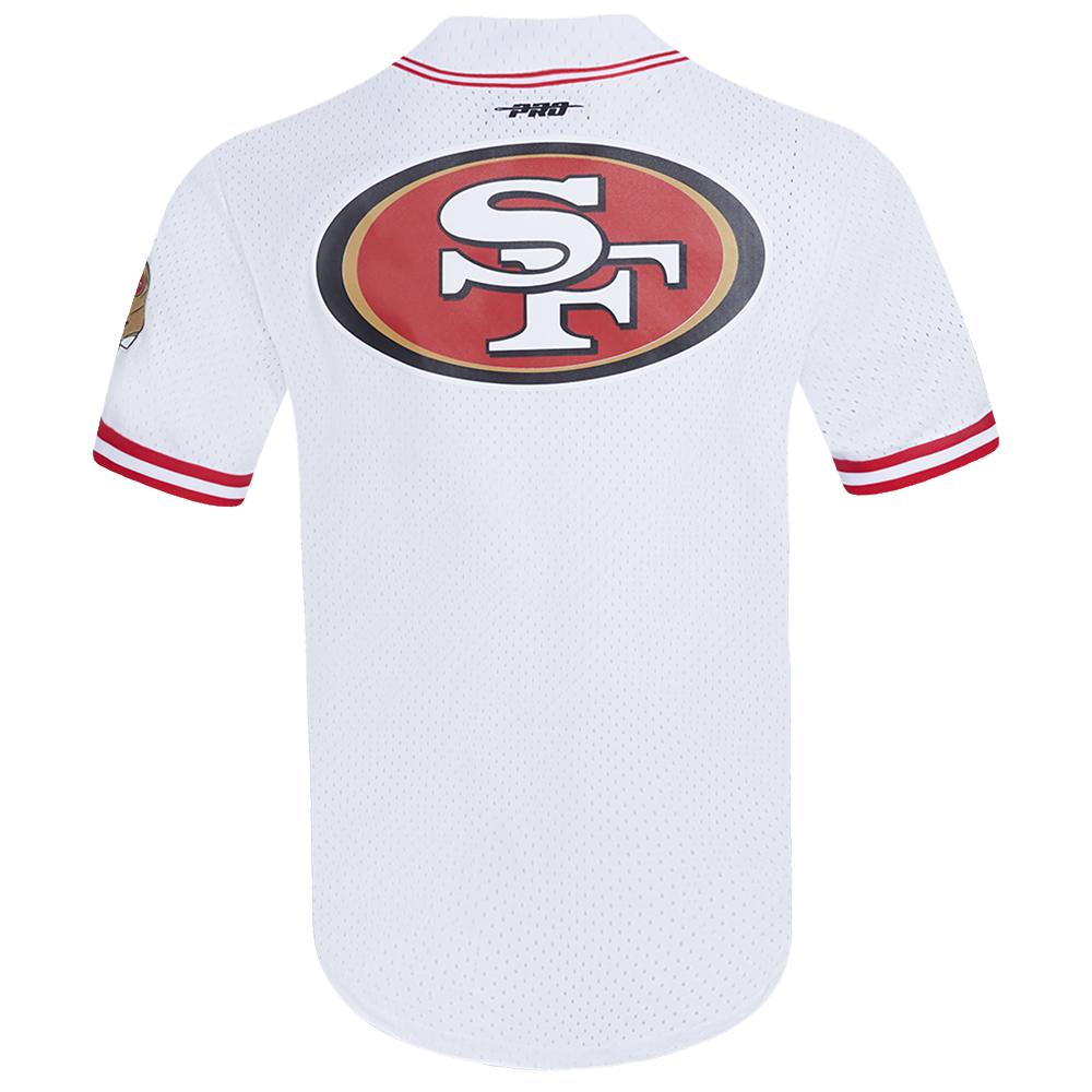 NFL SAN FRANCISCO 49ERS CLASSIC MESH MEN'S BUTTON DOWN SHIRT (WHITE/RED)