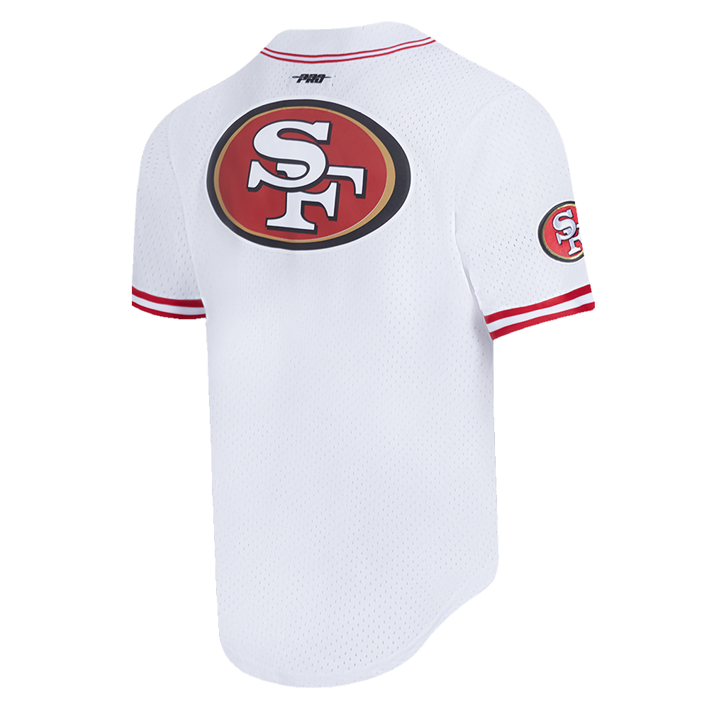 NFL SAN FRANCISCO 49ERS CLASSIC MESH MEN'S BUTTON DOWN SHIRT (WHITE/RED)