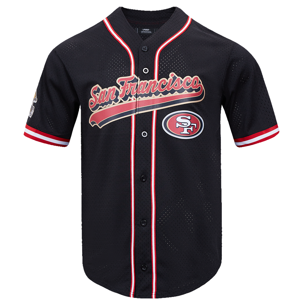 NFL SAN FRANCISCO 49ERS SCRIPT TAIL CHEMISE BOUTONNÉE EN FILET POUR HOMME (NOIR/ROUGE)