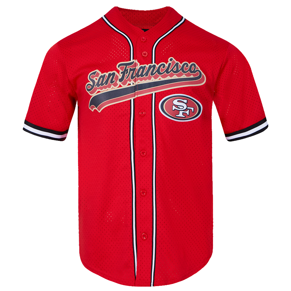 NFL SAN FRANCISCO 49ERS SCRIPT TAIL MEN'S MESH BUTTON DOWN SHIRT (RED/BLACK)