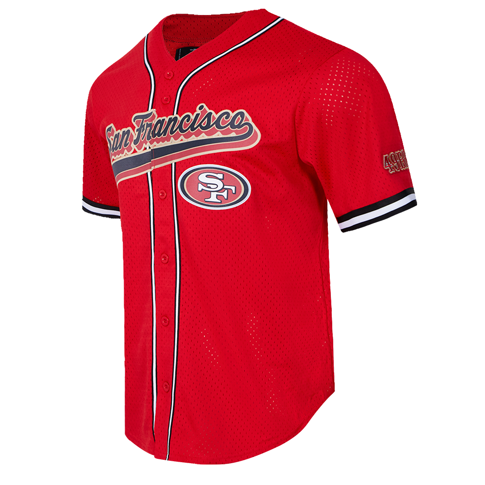 NFL SAN FRANCISCO 49ERS SCRIPT TAIL MEN'S MESH BUTTON DOWN SHIRT (RED/BLACK)