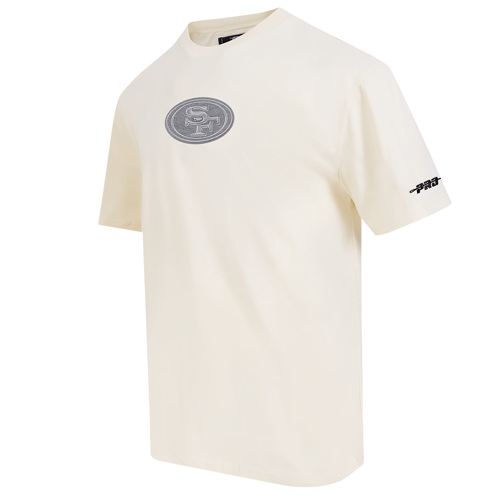 NFL SAN FRANCISCO 49ERS REVERSE FRENCH TERRY MEN'S COTTON JERSEY DROP SHOULDER TEE (EGGSHELL)