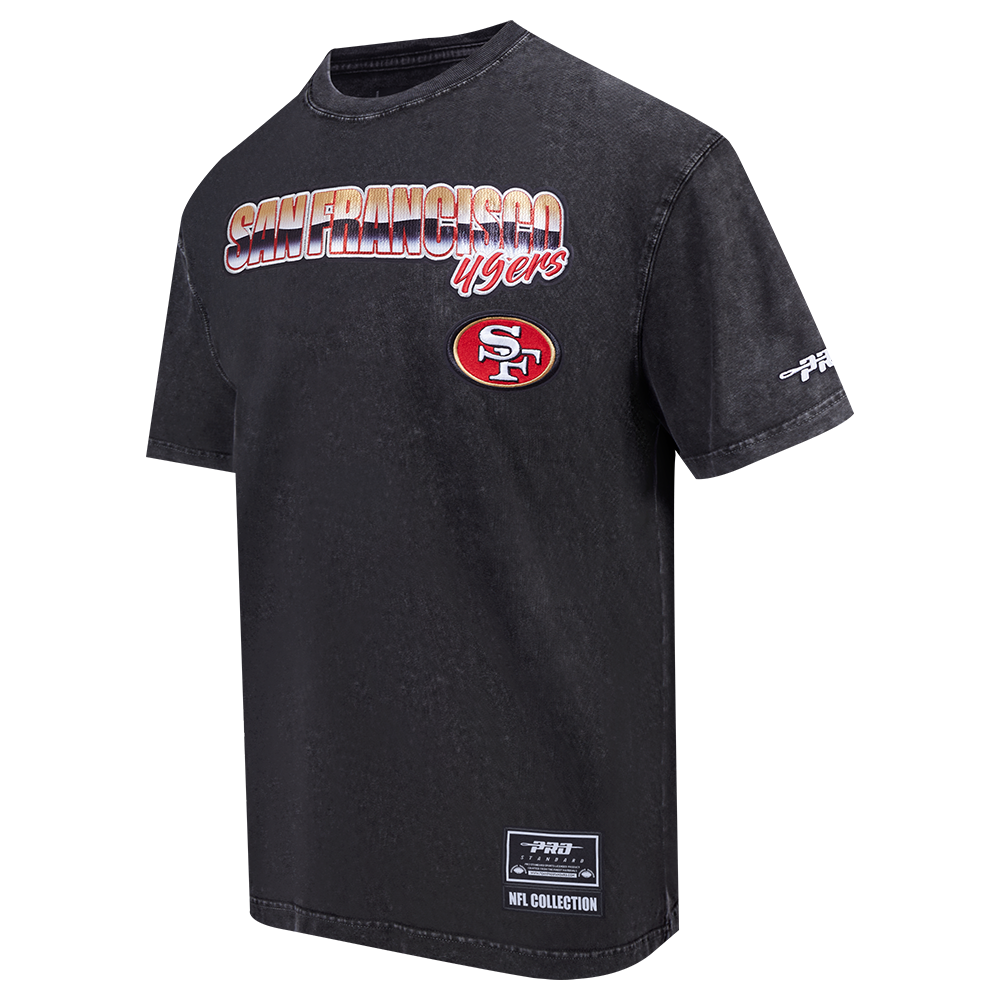 NFL SAN FRANCISCO 49ERS CHROME MEN'S COTTON JERSEY DROP SHOULDER TEE (WASHED BLACK)