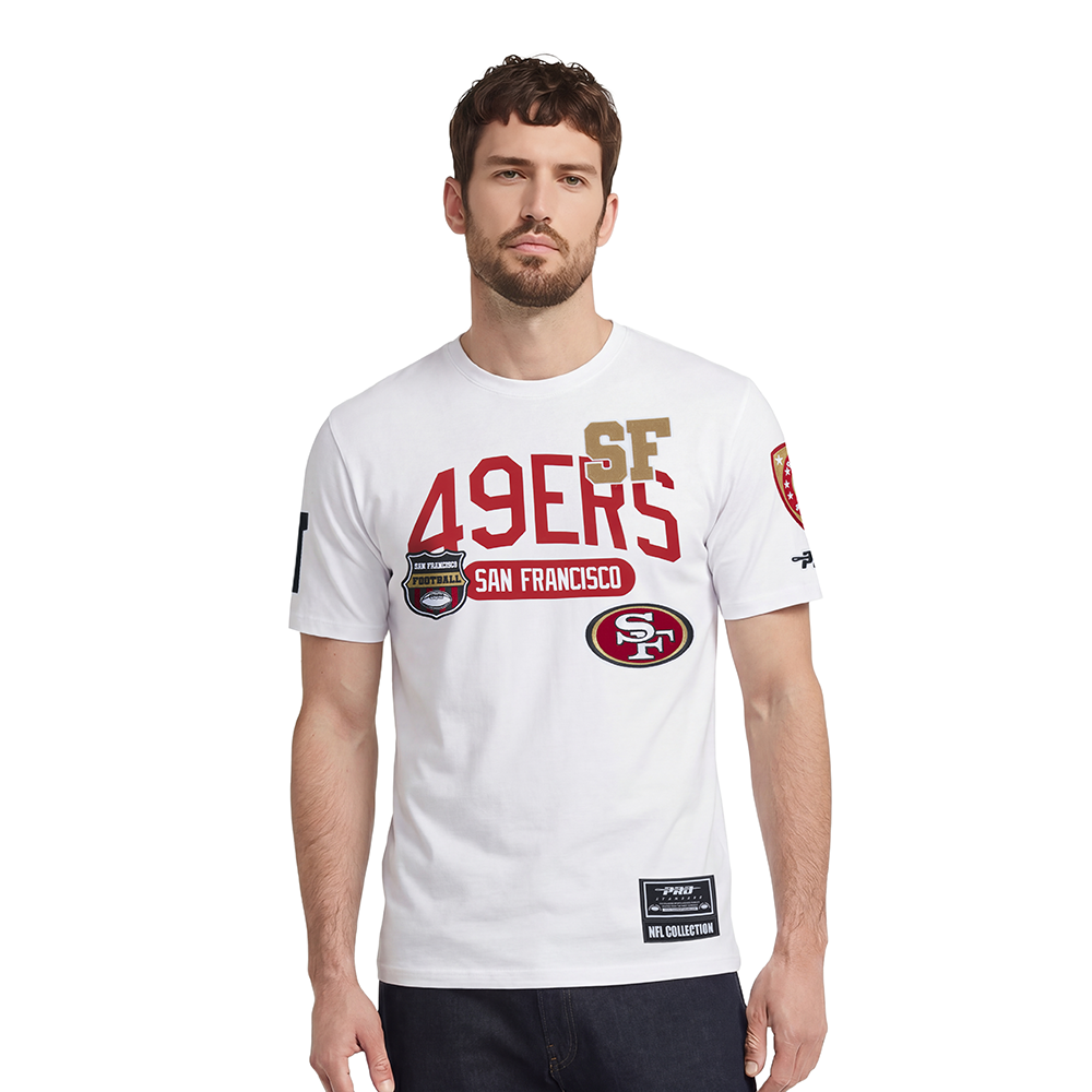 NFL SAN FRANCISCO 49ERS LETTERMAN T-SHIRT À MANCHES COURTES POUR HOMME (BLANC)
