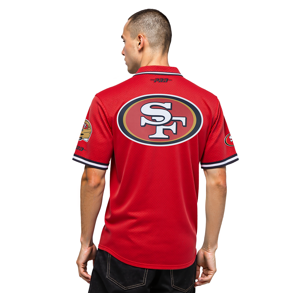 NFL SAN FRANCISCO 49ERS CHRISTIAN MCCAFFREY #23 CLASSIC MESH PNN MEN'S MESH BUTTON DOWN SHIRT (RED/BLACK)