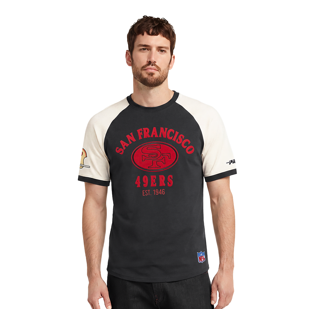 NFL SAN FRANCISCO 49ERS FIRST TEAM MEN'S RAGLAN TEE (EGGSHELL/ BLACK)