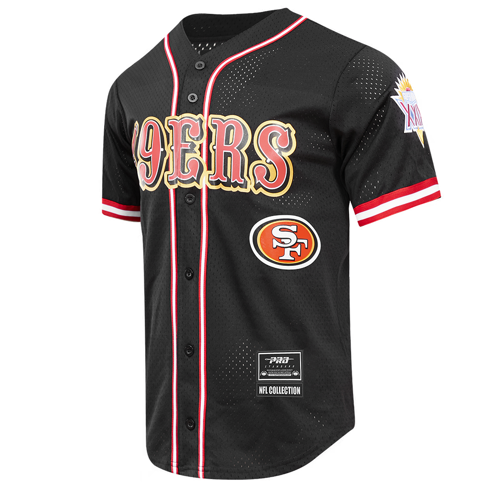 NFL SAN FRANCISCO 49ERS LOGO MEN'S MESH BUTTON UP JERSEY (BLACK)