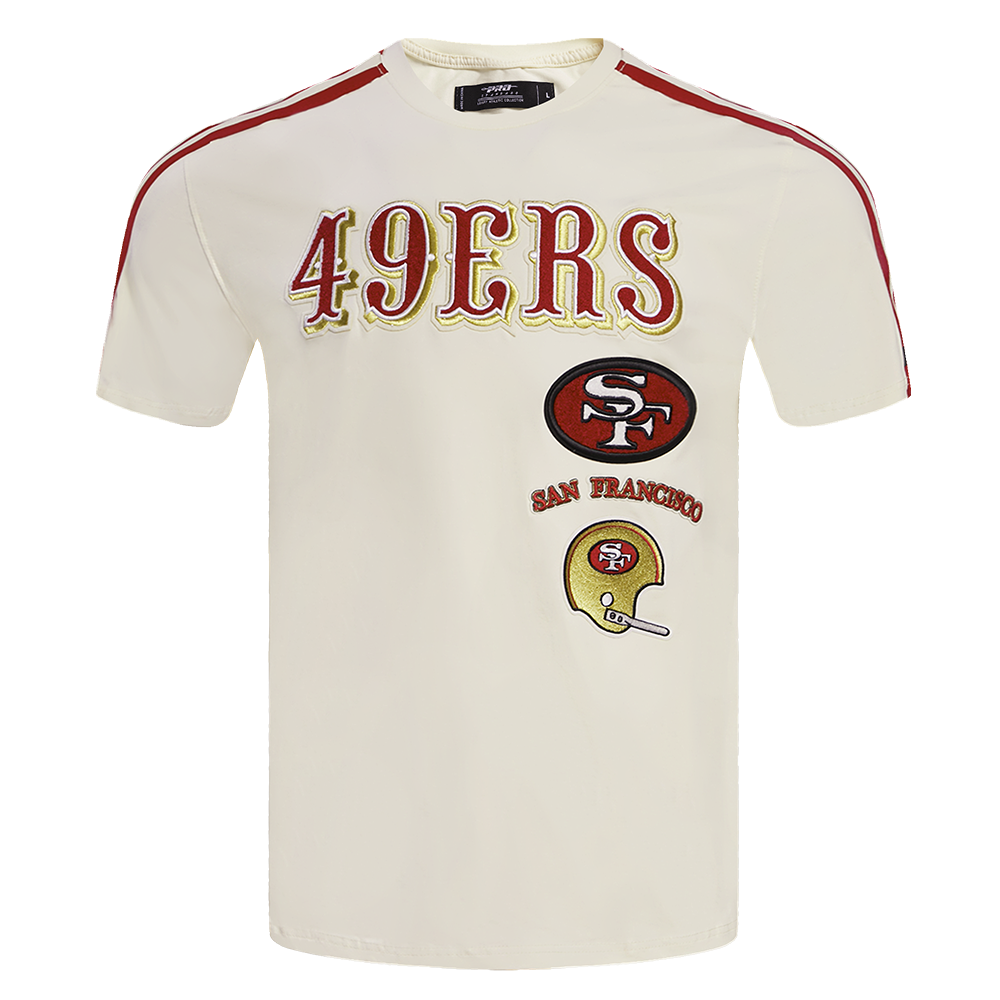 NFL SAN FRANCISCO 49ERS RETRO CLASSIC T-SHIRT À RAYURES POUR HOMME (COQUILLE D'ŒUF/ROUGE)