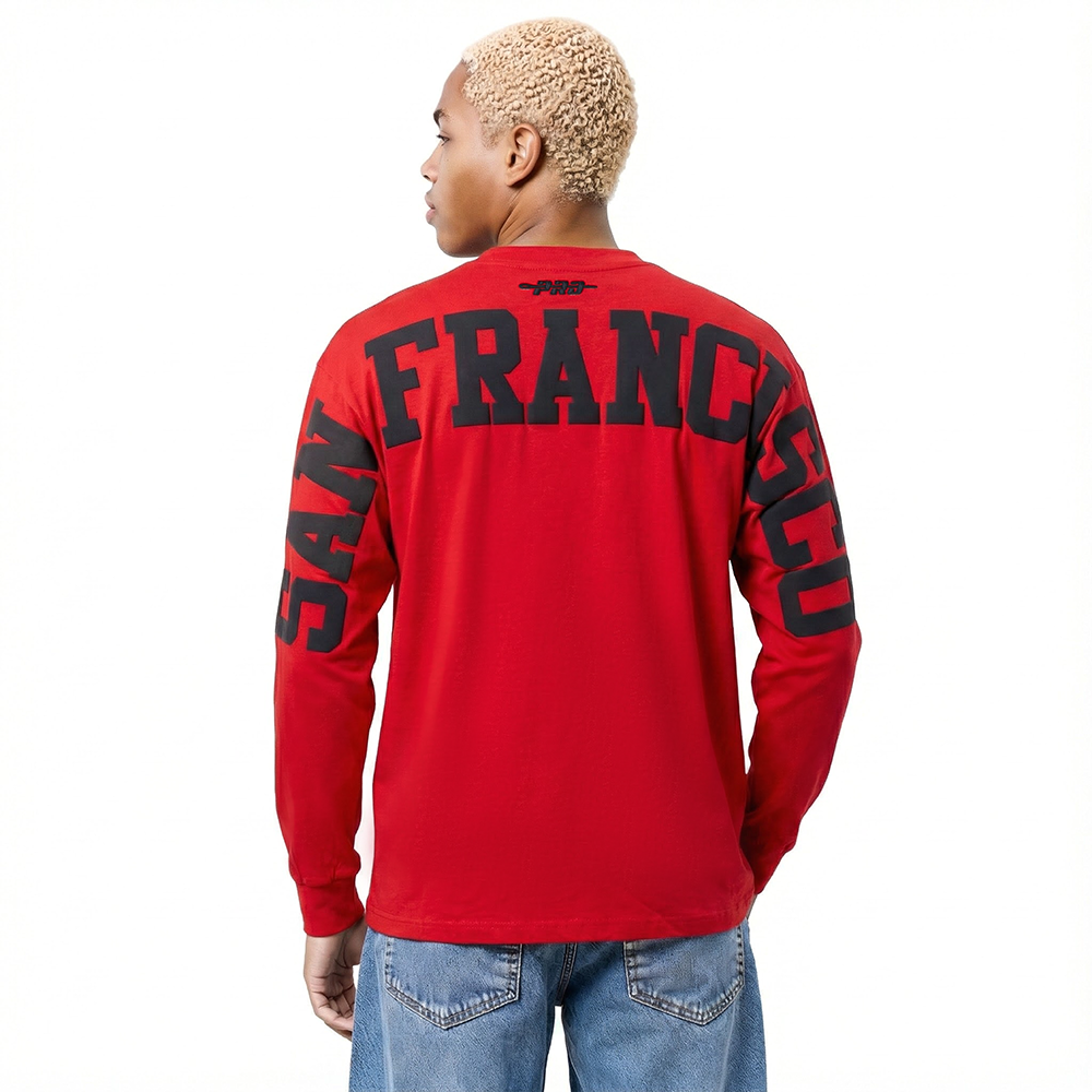NFL SAN FRANCISCO 49ERS WINGSPAN T-SHIRT À MANCHES LONGUES ET À ÉPAULES TOMBANTES POUR HOMME (ROUGE)