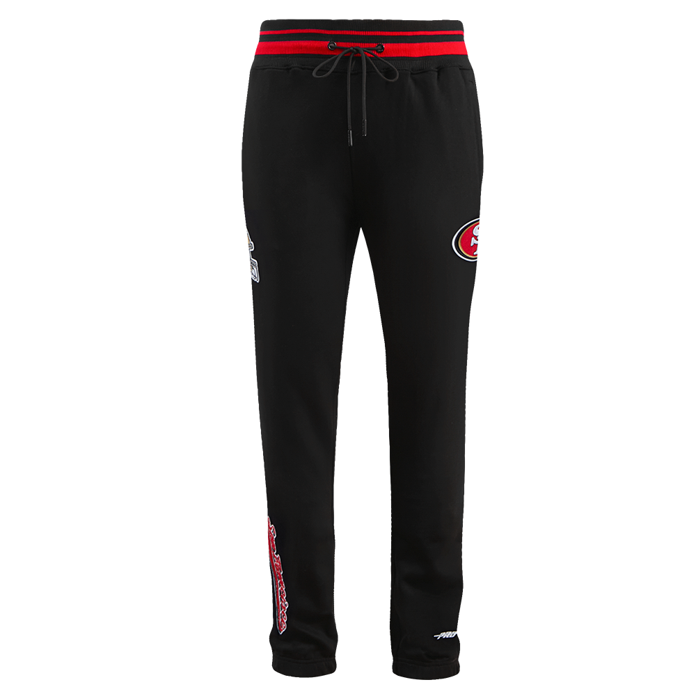 NFL SAN FRANCISCO 49ERS SCRIPT TAIL MEN'S RIB FLEECE SWEATPANT (BLACK/RED/BLACK)