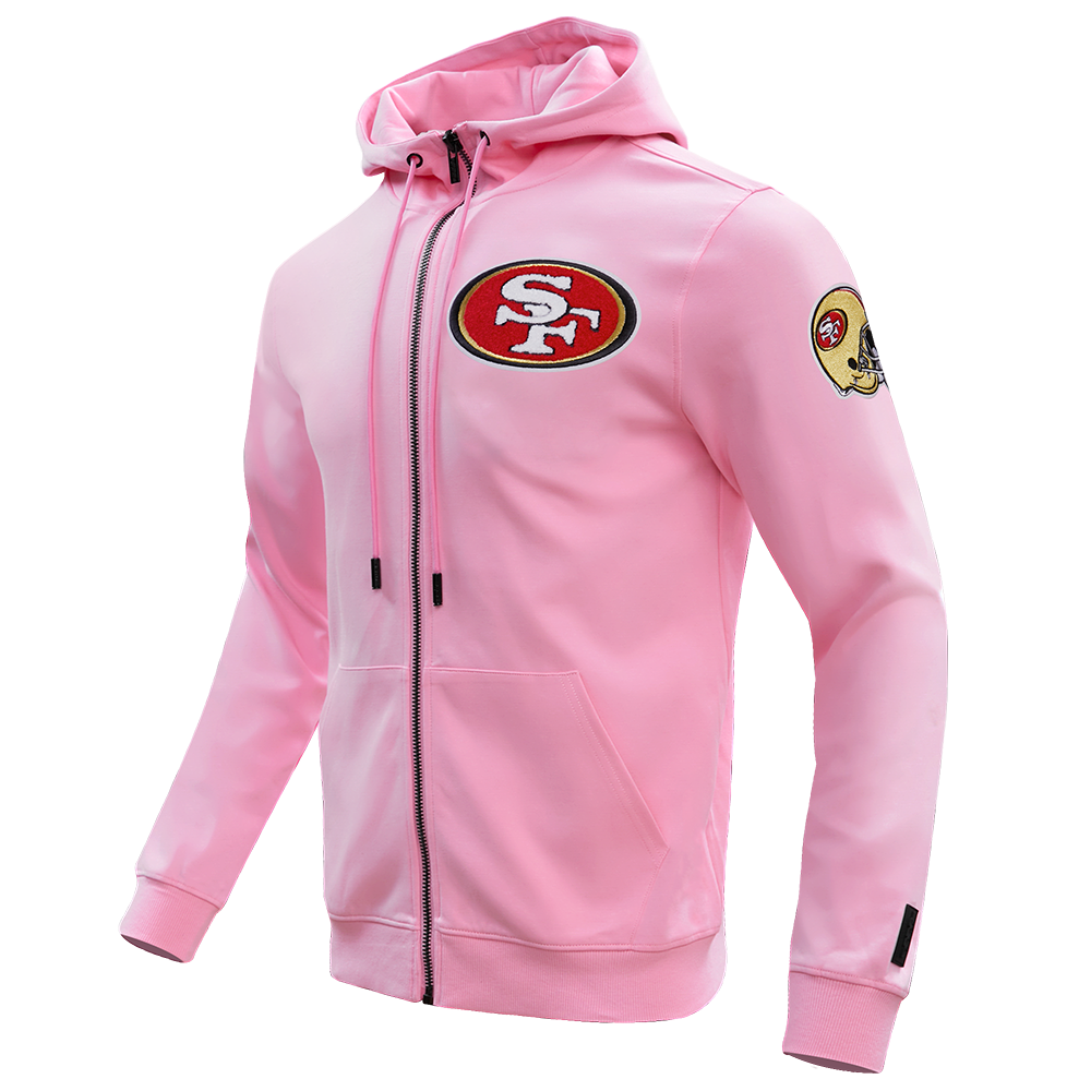 NFL SAN FRANCISCO 49ERS CLASSIC CHENILLE MEN'S FULL ZIP PULLOVER HOODIE (PINK)