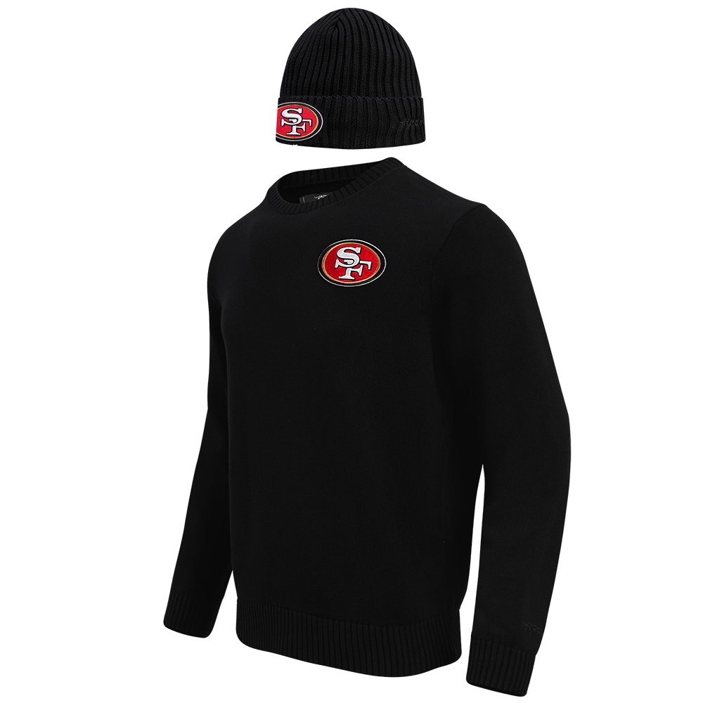 NFL SAN FRANCISCO 49ERS KNIT BOX SET SWEATER & BEANIE COMBO (BLACK)