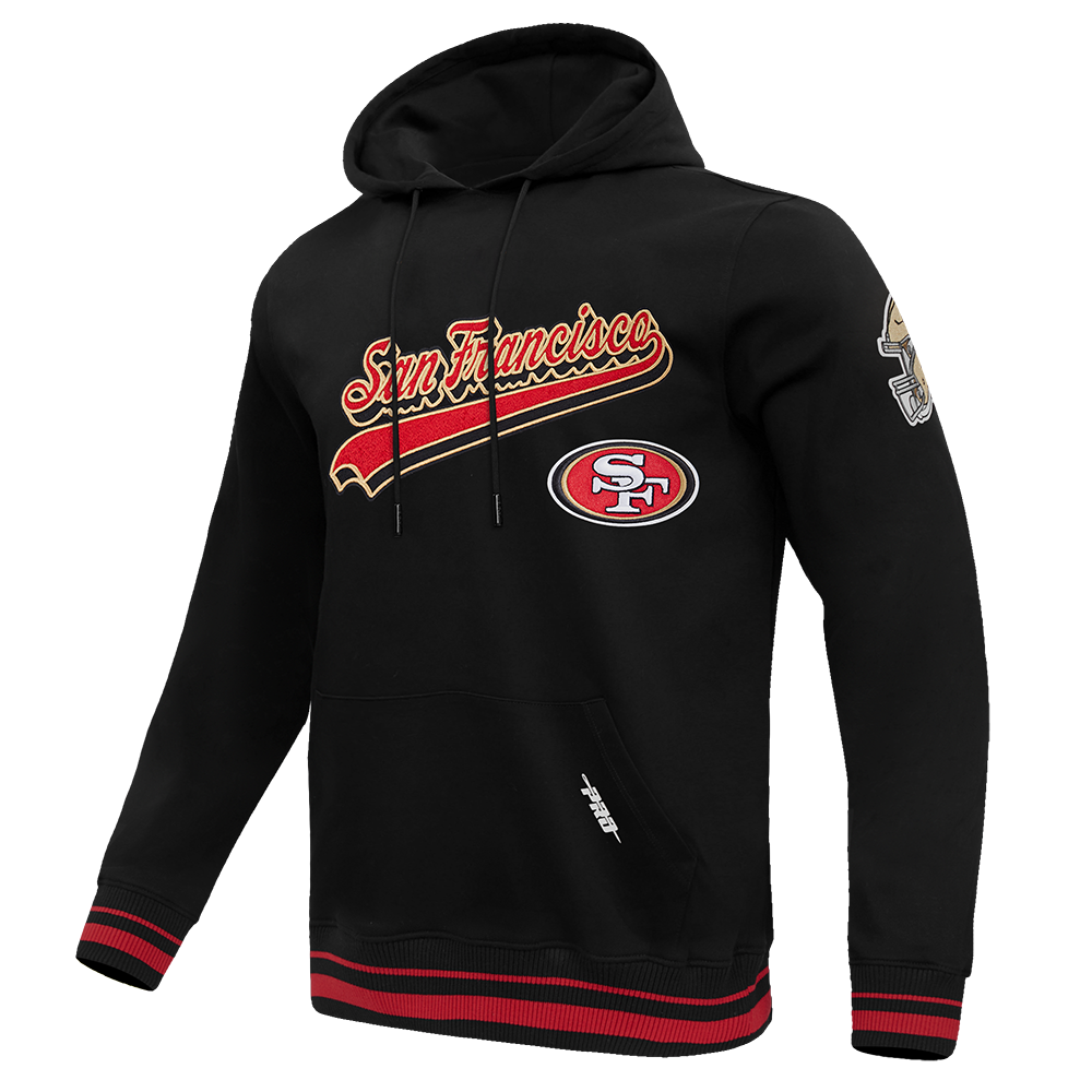 NFL SAN FRANCISCO 49ERS SCRIPT TAIL MEN'S RIB FLEECE PULLOVER HOODIE (BLACK/RED/BLACK)