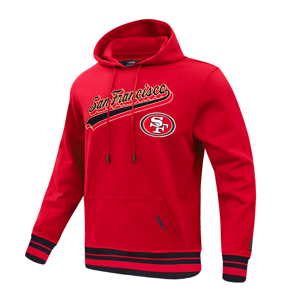 NFL SAN FRANCISCO 49ERS SCRIPT TAIL MEN'S RIB FLEECE PULLOVER HOODIE (RED/BLACK)