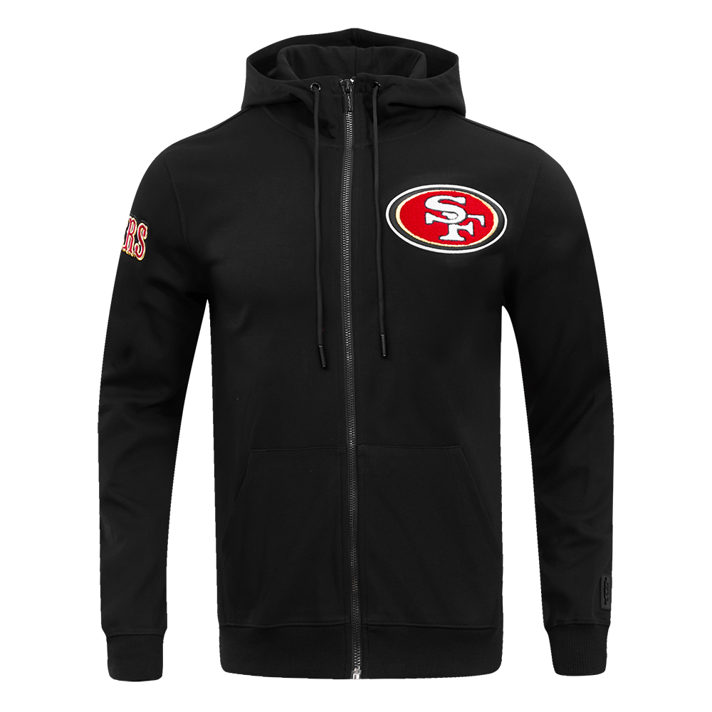 NFL SAN FRANCISCO 49ERS CLASSIC CHENILLE DOUBLE KNIT  FULL ZIP HOODIE (BLACK)