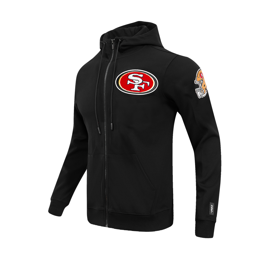 NFL SAN FRANCISCO 49ERS CLASSIC CHENILLE DOUBLE KNIT  FULL ZIP HOODIE (BLACK)
