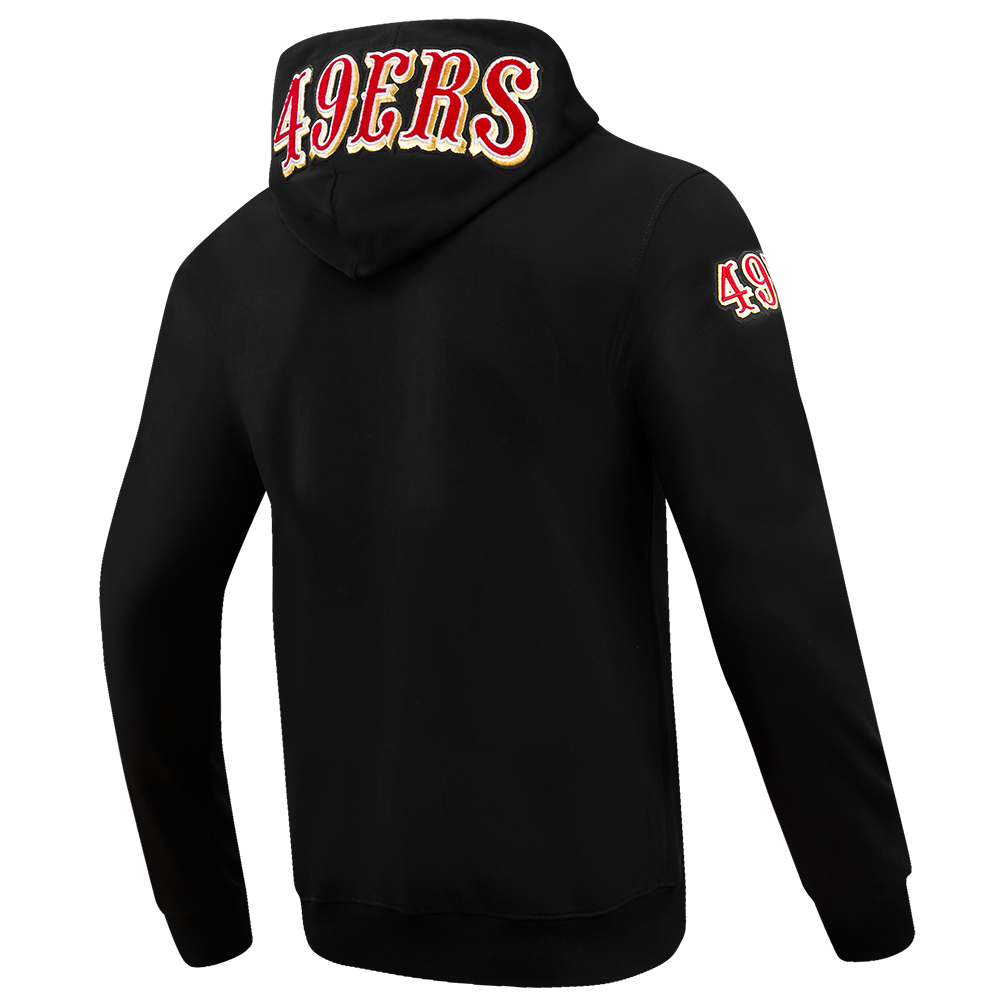 NFL SAN FRANCISCO 49ERS CLASSIC CHENILLE DOUBLE KNIT  FULL ZIP HOODIE (BLACK)