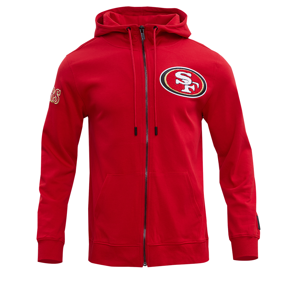 NFL SAN FRANCISCO 49ERS CLASSIC CHENILLE DOUBLE KNIT  FULL ZIP HOODIE (RED)