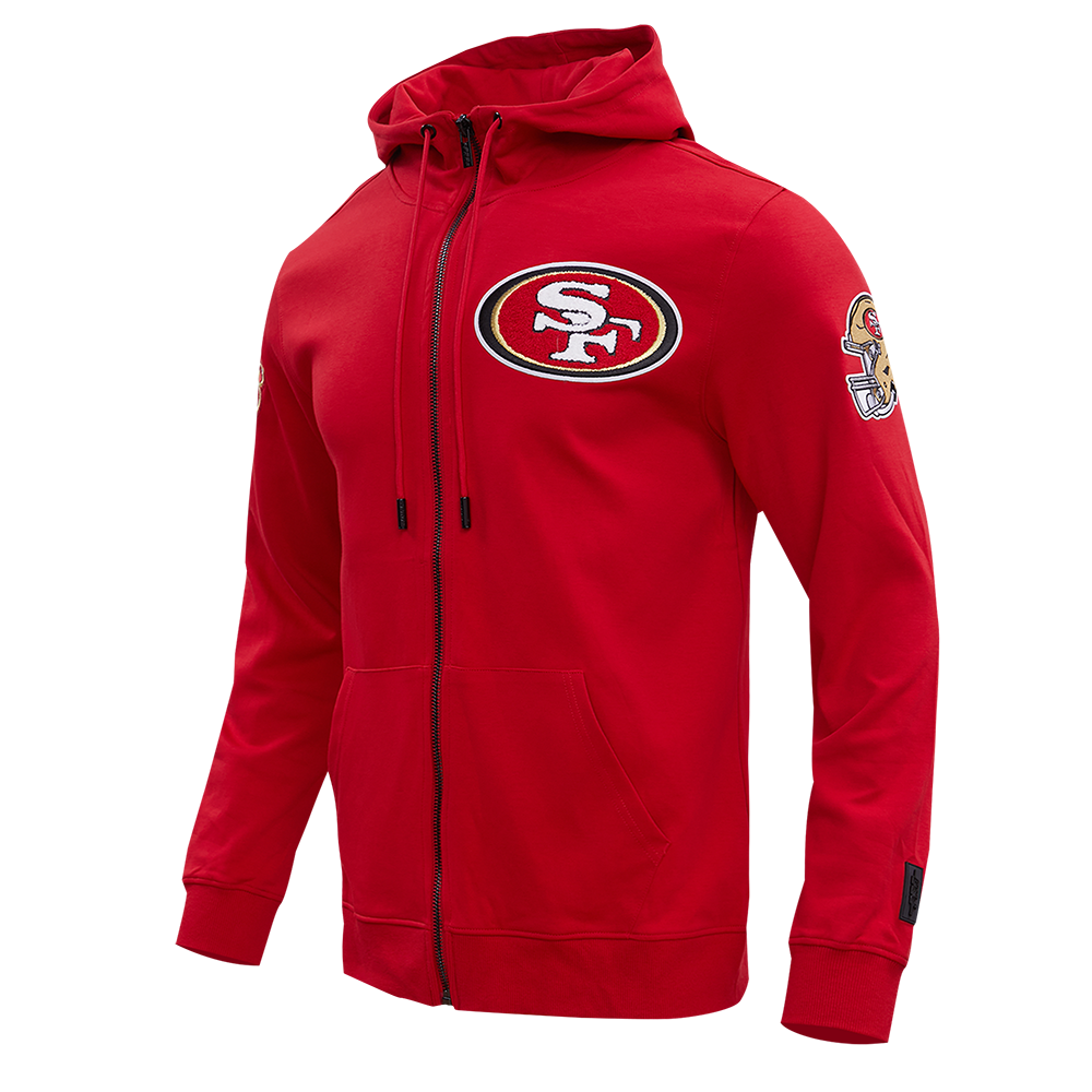 NFL SAN FRANCISCO 49ERS CLASSIC CHENILLE DOUBLE KNIT  FULL ZIP HOODIE (RED)