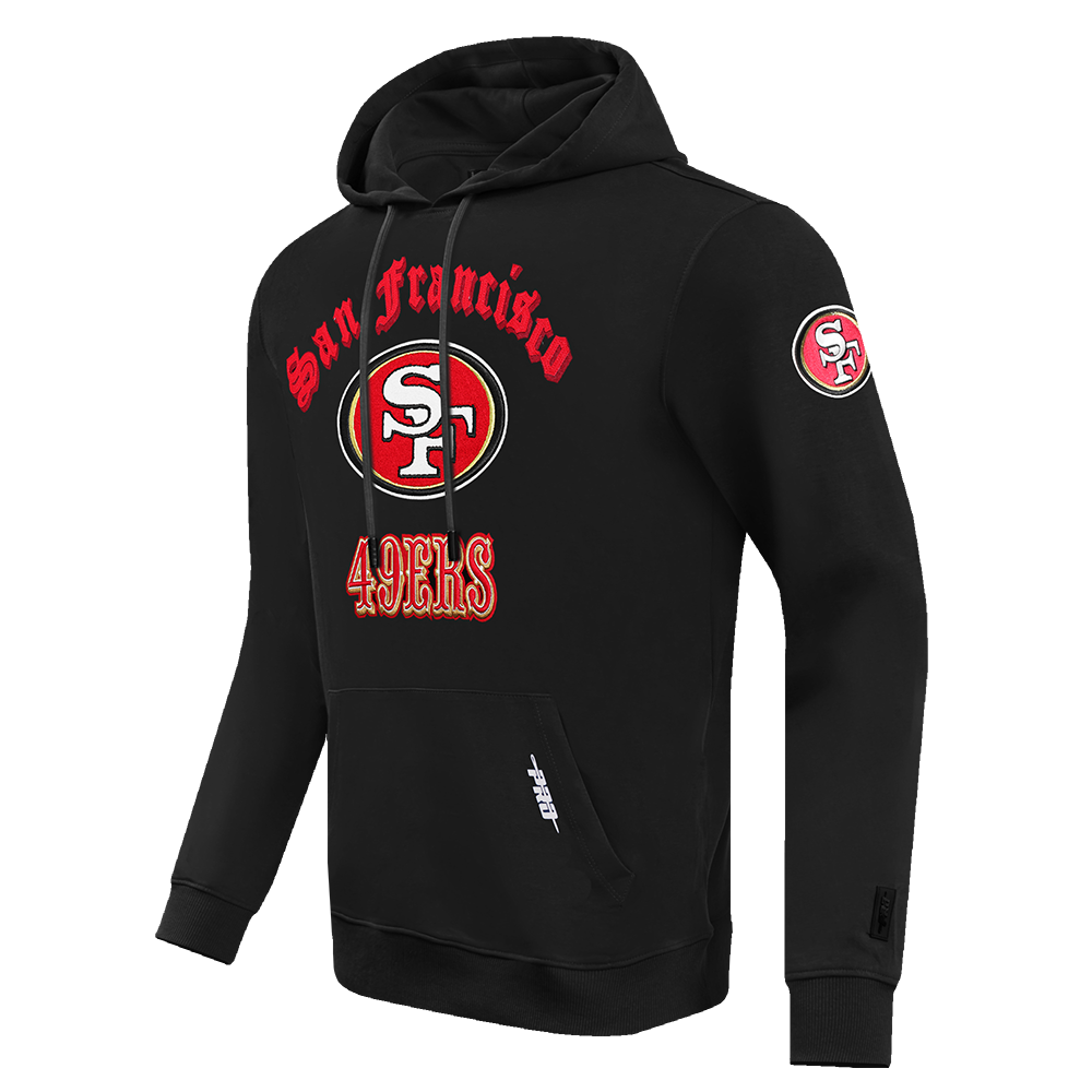 NFL SAN FRANCISCO 49ERS OLD ENGLISH MEN'S PULLOVER HOODIE (BLACK)