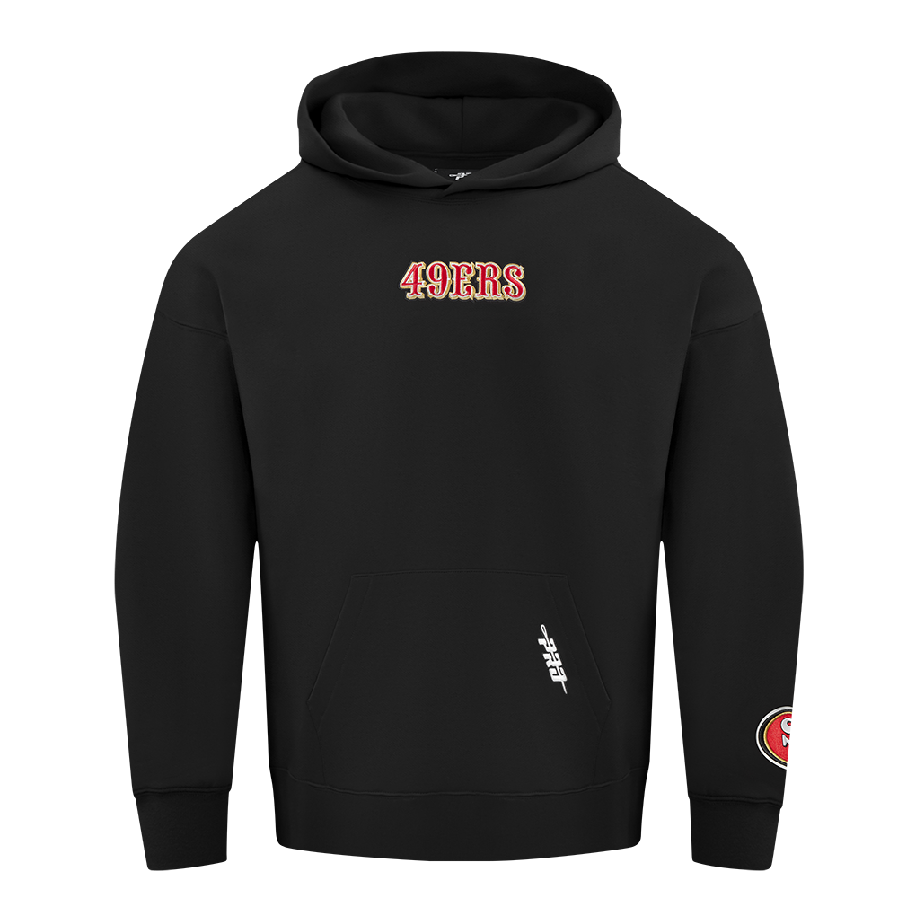 NFL SAN FRANCISCO 49ERS WINGSPAN MEN'S DROP SHOULDER FLEECE PULLOVER HOODIE (BLACK)