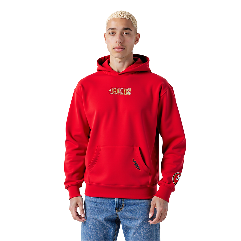 NFL SAN FRANCISCO 49ERS WINGSPAN MEN'S DROP SHOULDER FLC PO HOODIE (RED)