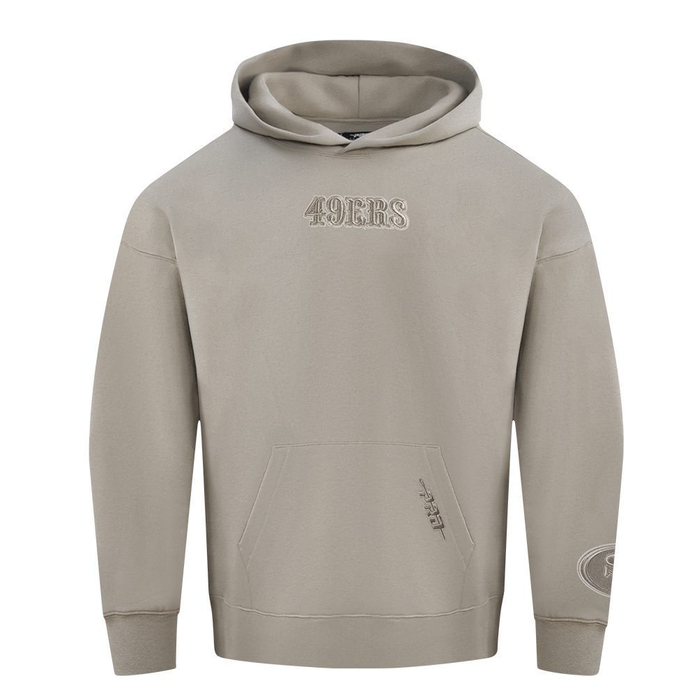 NFL SAN FRANCISCO 49ERS WINGSPAN MEN'S DROP SHOULDER FLEECE PULLOVER HOODIE (TAUPE)