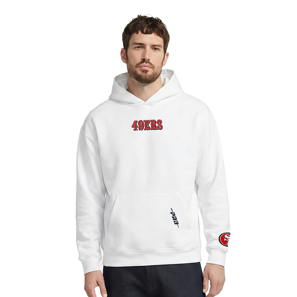 NFL SAN FRANCISCO 49ERS WINGSPAN MEN'S DROP SHOULDER FLC PO HOODIE (WHITE)