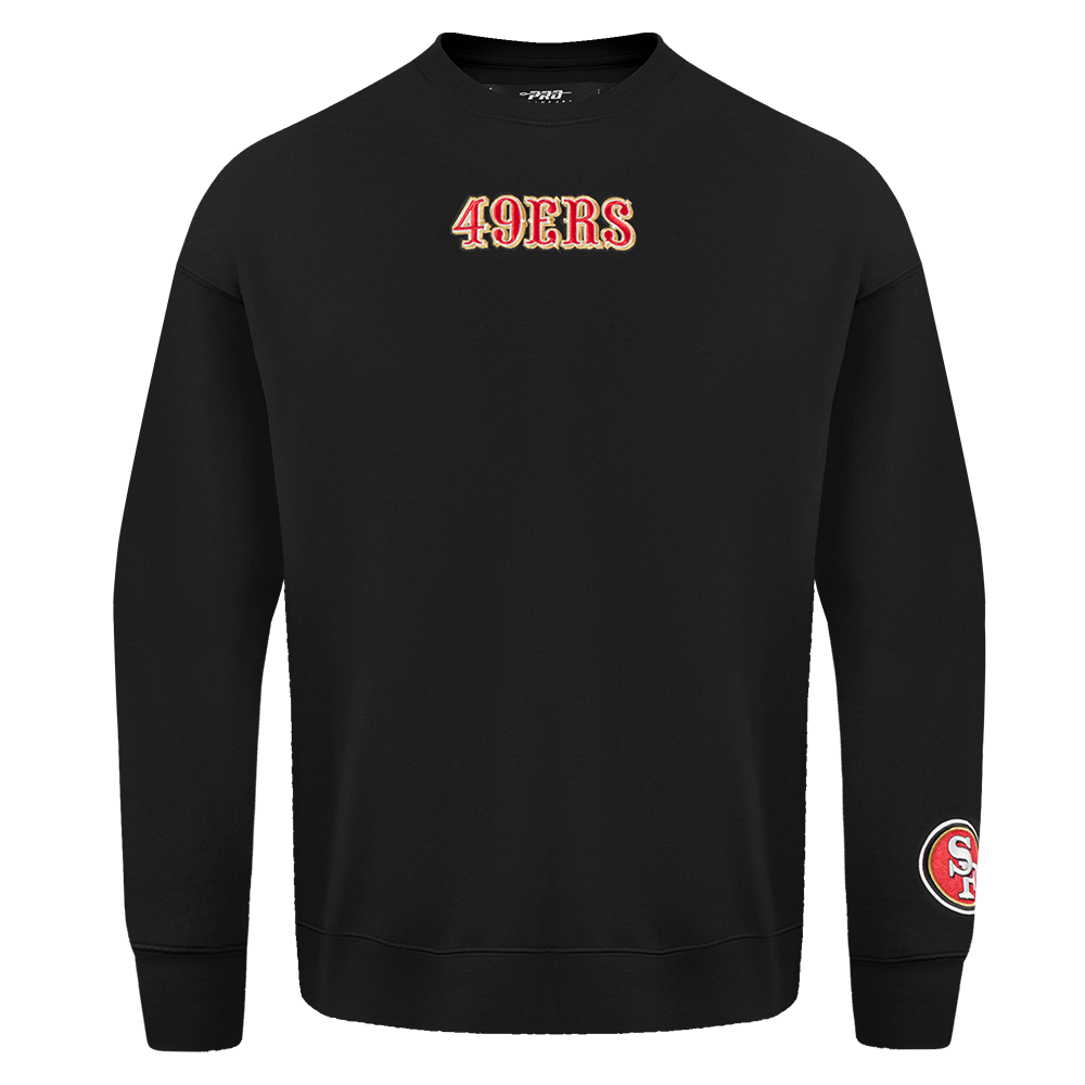 NFL SAN FRANCISCO 49ERS WINGSPAN MEN'S DROP SHOULDER FLEECE CREWNECK (BLACK)