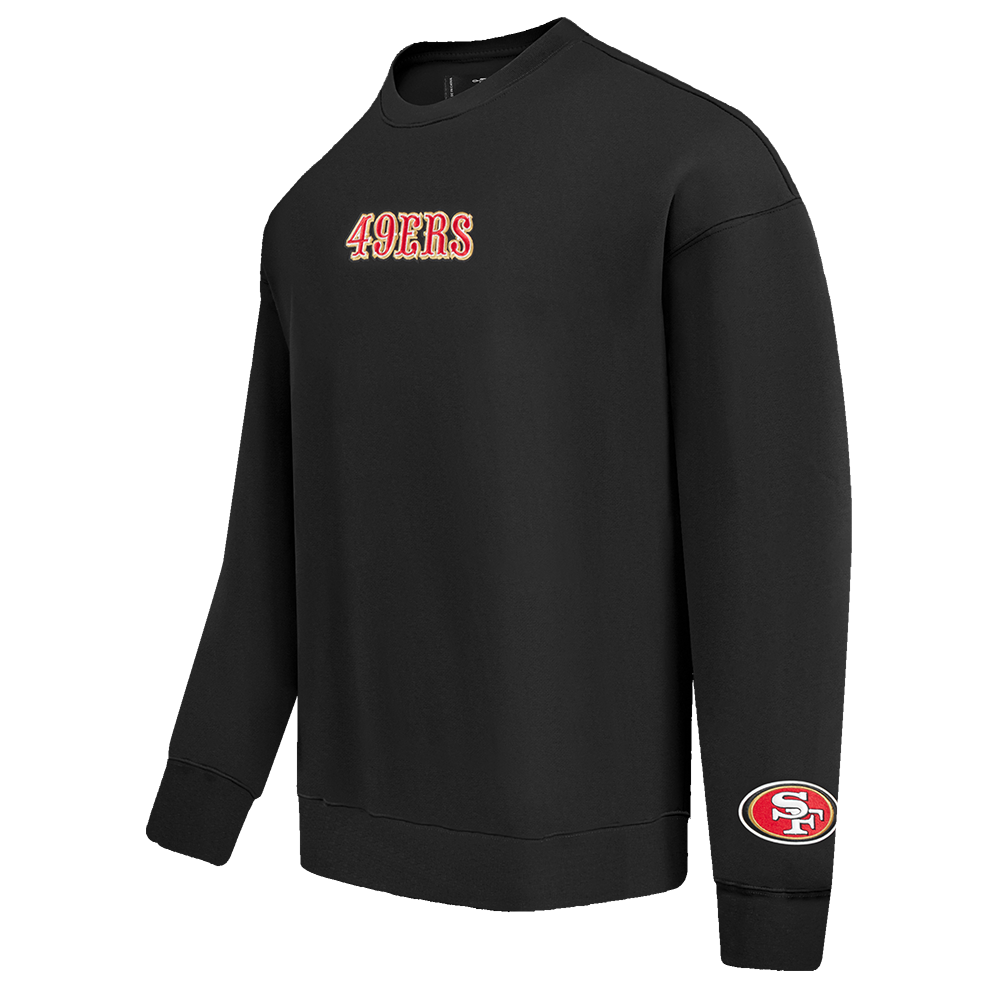 NFL SAN FRANCISCO 49ERS WINGSPAN MEN'S DROP SHOULDER FLEECE CREWNECK (BLACK)