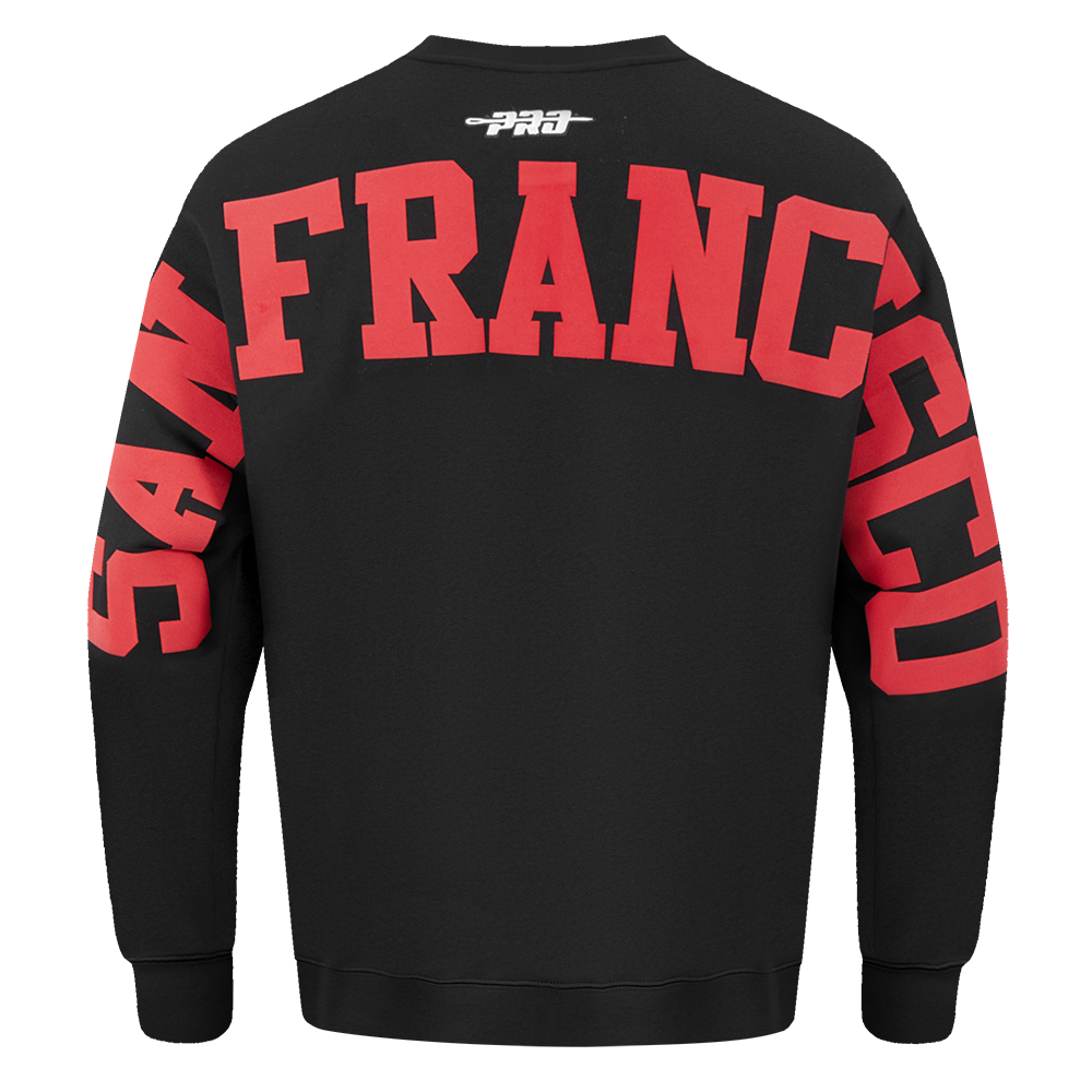 NFL SAN FRANCISCO 49ERS WINGSPAN MEN'S DROP SHOULDER FLEECE CREWNECK (BLACK)
