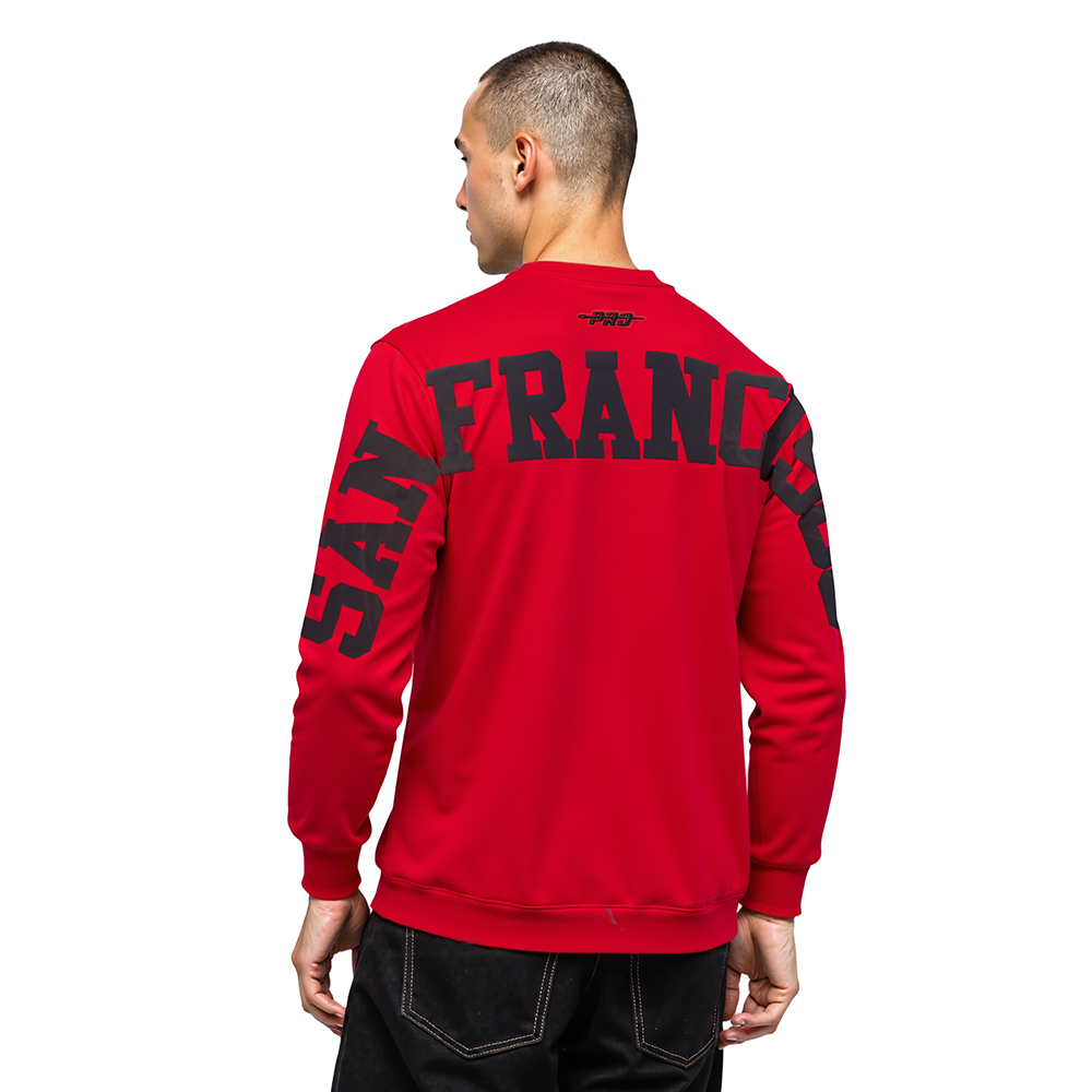 NFL SAN FRANCISCO 49ERS WINGSPAN MEN'S DROP SHOULDER FLC CREWNECK (RED)