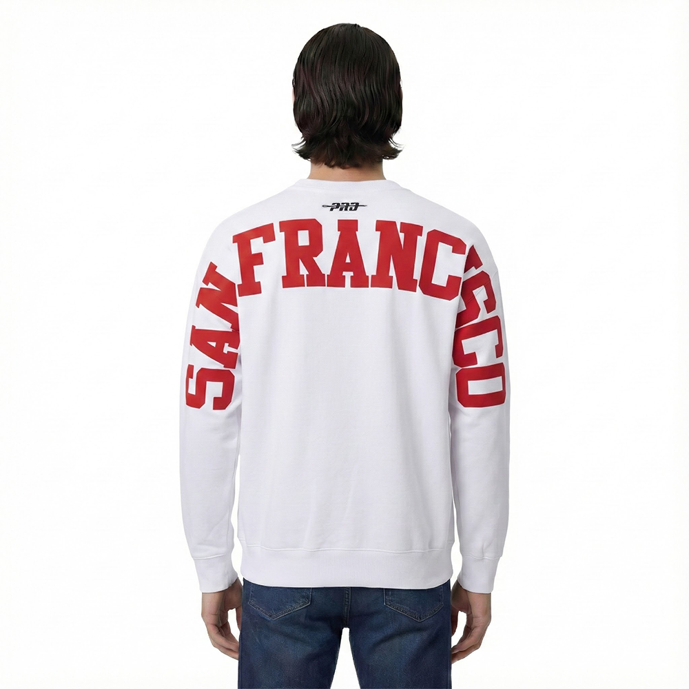 NFL SAN FRANCISCO 49ERS WINGSPAN MEN'S DROP SHOULDER FLC CREWNECK (WHITE)