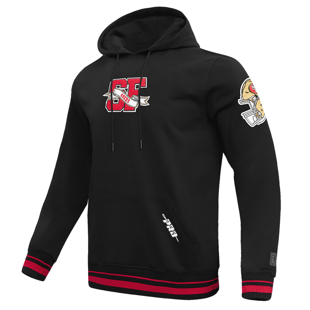 NFL SAN FRANCISCO 49ERS TEAM PENNANTS MEN'S RIB FLEECE PULLOVER HOODIE (BLACK/RED/BLACK)