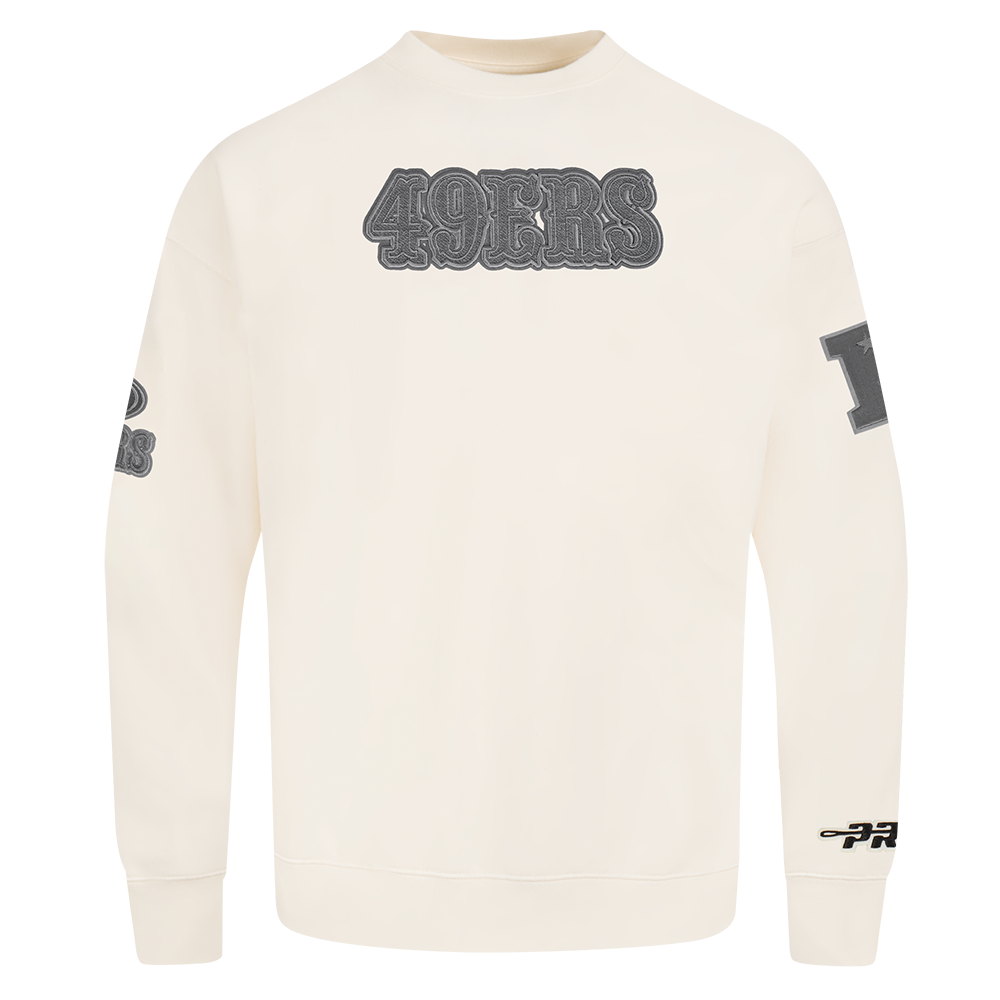 NFL SAN FRANCISCO 49ERS REVERSE FRENCH TERRY MEN'S DROP SHOULDER FLEECE CREWNECK (EGGSHELL)