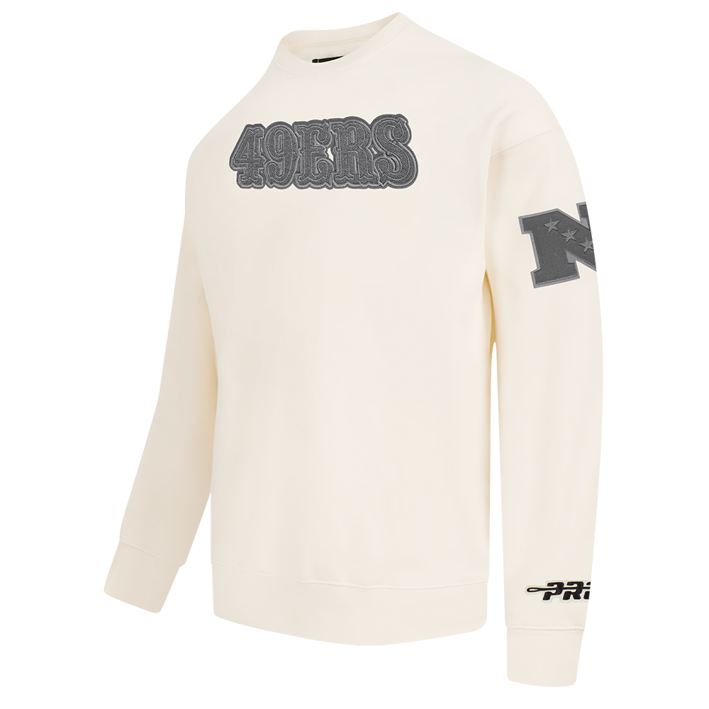NFL SAN FRANCISCO 49ERS REVERSE FRENCH TERRY MEN'S DROP SHOULDER FLEECE CREWNECK (EGGSHELL)