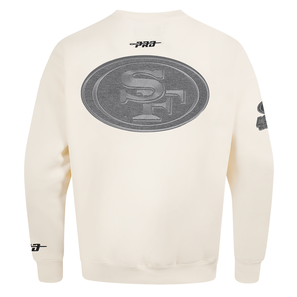 NFL SAN FRANCISCO 49ERS REVERSE FRENCH TERRY MEN'S DROP SHOULDER FLEECE CREWNECK (EGGSHELL)