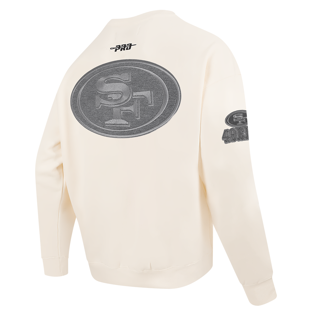 NFL SAN FRANCISCO 49ERS REVERSE FRENCH TERRY MEN'S DROP SHOULDER FLEECE CREWNECK (EGGSHELL)