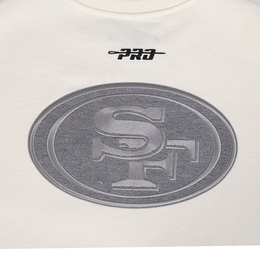 NFL SAN FRANCISCO 49ERS REVERSE FRENCH TERRY MEN'S DROP SHOULDER FLEECE CREWNECK (EGGSHELL)