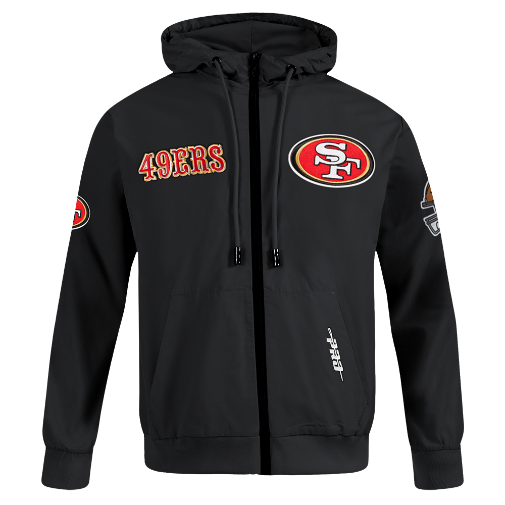 NFL SAN FRANCISCO 49ERS CLASSIC WIND SUIT MEN'S WOVEN FULL ZIP PULLOVER HOODIE (BLACK)