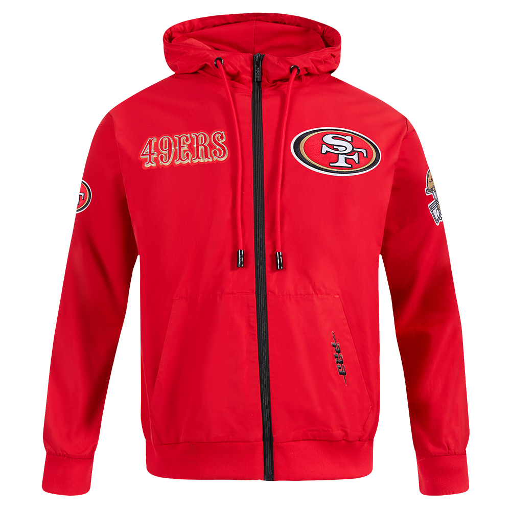 NFL SAN FRANCISCO 49ERS CLASSIC WIND SUIT MEN'S WOVEN FULL ZIP PULLOVER HOODIE (RED)