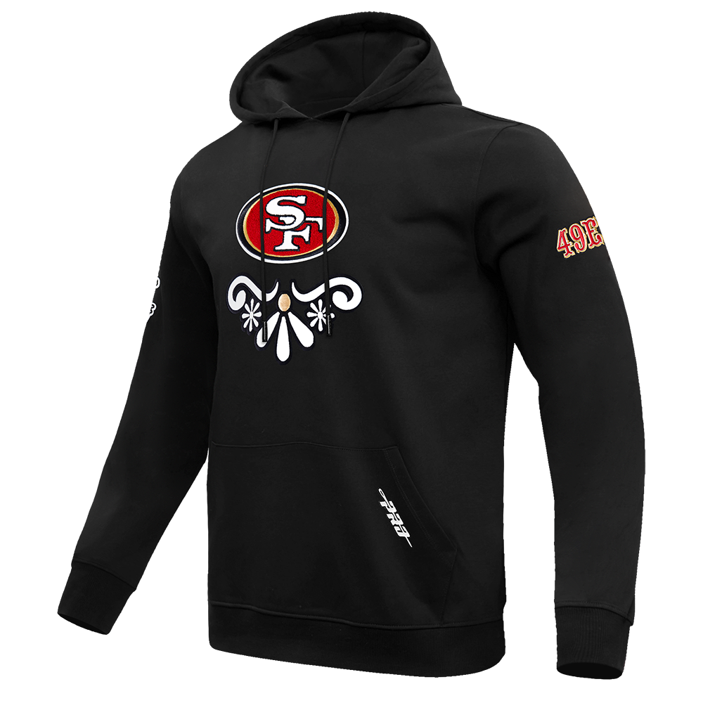 NFL SAN FRANCISCO 49ERS SUGAR SKULL MEN'S FLEECE PULLOVER HOODIE (BLACK)