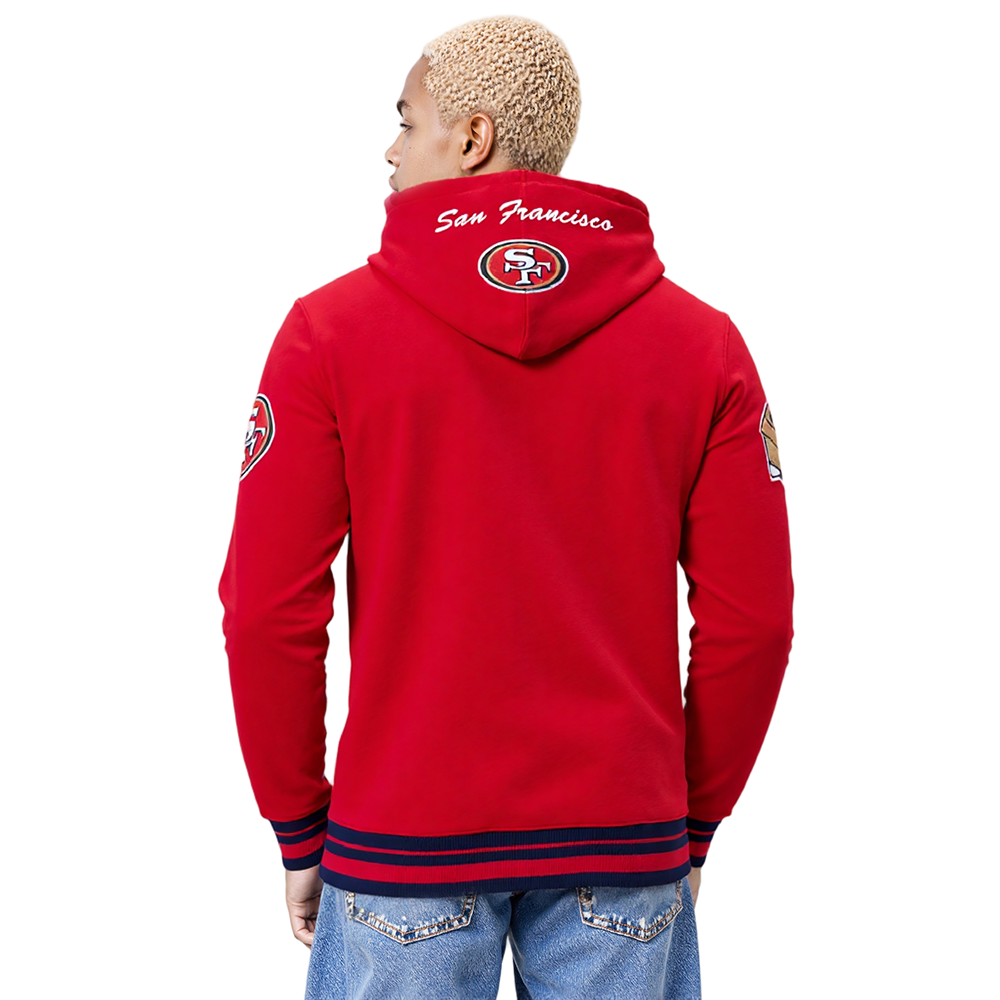 NFL SAN FRANCISCO 49ERS TEAM BADGE MEN'S RIB PO HOODIE (RED/BLACK)