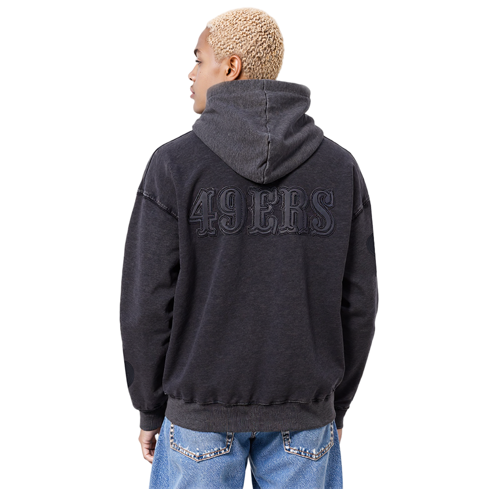 NFL SAN FRANCISCO 49ERS WASHED VANGUARD MEN'S PULLOVER HOODIE (WASHED BLACK)