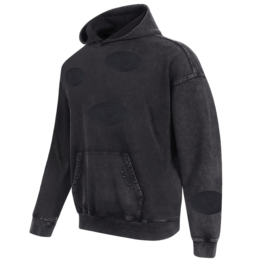 NFL SAN FRANCISCO 49ERS WASHED VANGUARD MEN'S PULLOVER HOODIE (WASHED BLACK)