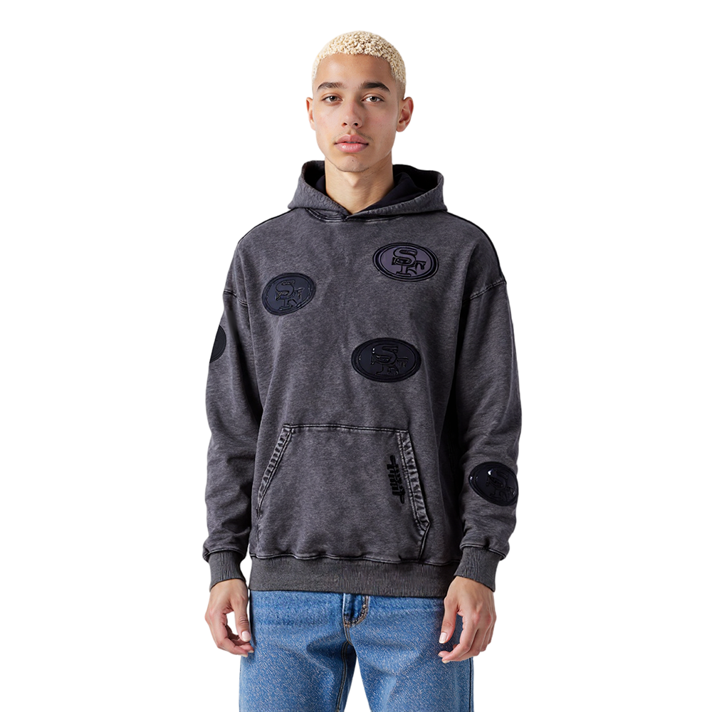 NFL SAN FRANCISCO 49ERS WASHED VANGUARD MEN'S PULLOVER HOODIE (WASHED BLACK)