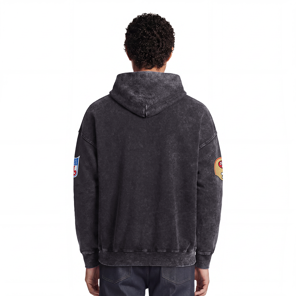 NFL SAN FRANCISCO 49ERS FIRST TEAM MEN'S PULL OVER HOODIE (WASHED BLACK)