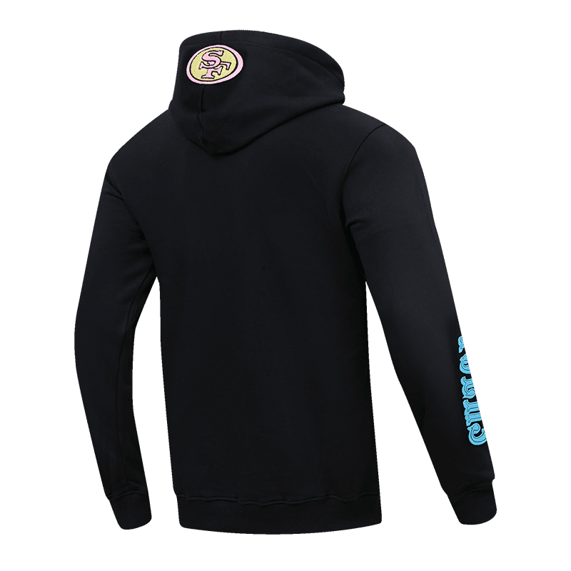 NFL SAN FRANCISCO 49ERS WASHED NEON MEN'S PULLOVER HOODIE (BLACK)
