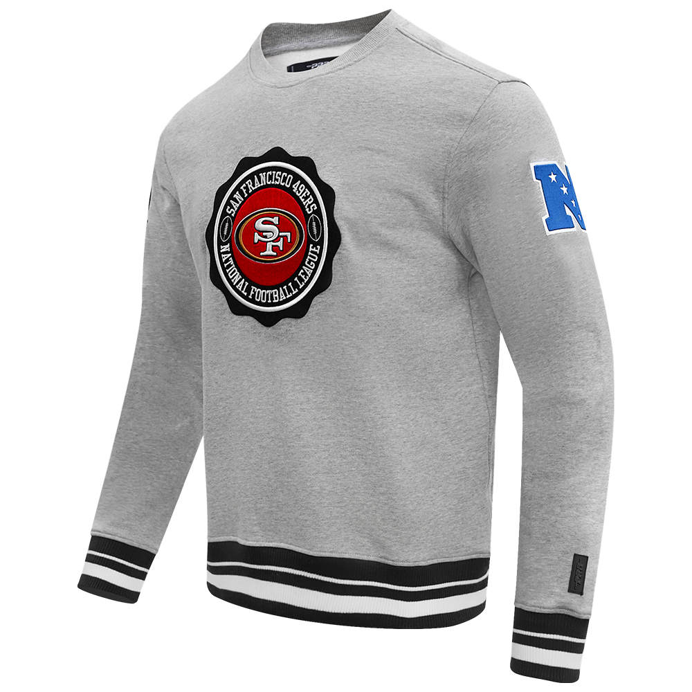NFL SAN FRANCISCO 49ERS CREST EMBLEM MEN'S RIB CREWNECK (HEATHER GRAY/BLACK)